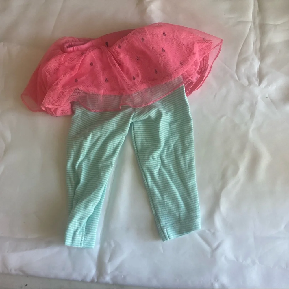 Carter's Pink Tulle Skirted Leggings with Mint Stripes